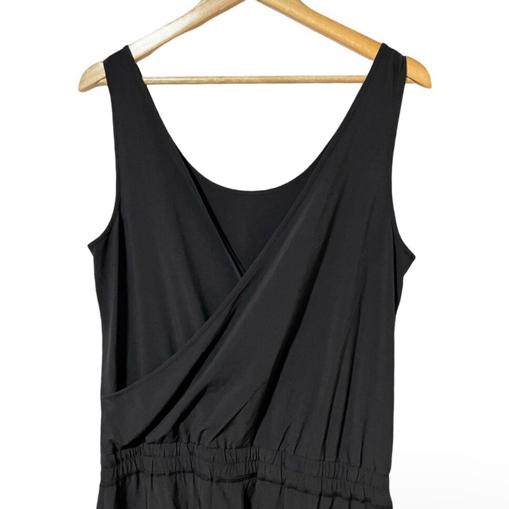 Athleta Faux Wrap Athletic Jumpsuit Size 10 Black Gym Workout Yoga Skinny Leg - Picture 3 of 4